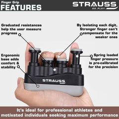 Strauss Wrist Exerciser, Black and Adjustable Finger Hand Grip, Black