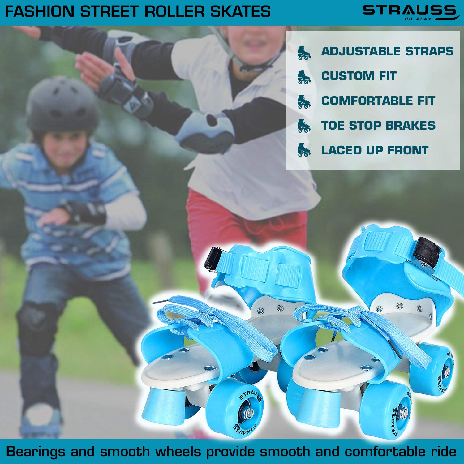 Strauss Kids Roller Skates, 5-11 Years, (Blue)