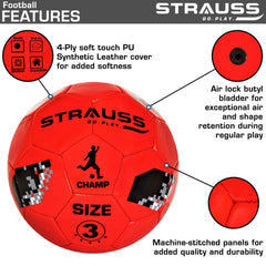 Strauss Official Basketball Size 3 | Professional Match Ball for Indoor & Outdoor Games & Training for Kids & Adults | Superior & Soft Grip with Granular Texture & High-Performance Grained Rubber Surface, (Red)