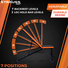 Strauss Adjustable Heavy Duty Workout Gym Bench for Multipurpose Exercise, (Black/Orange)