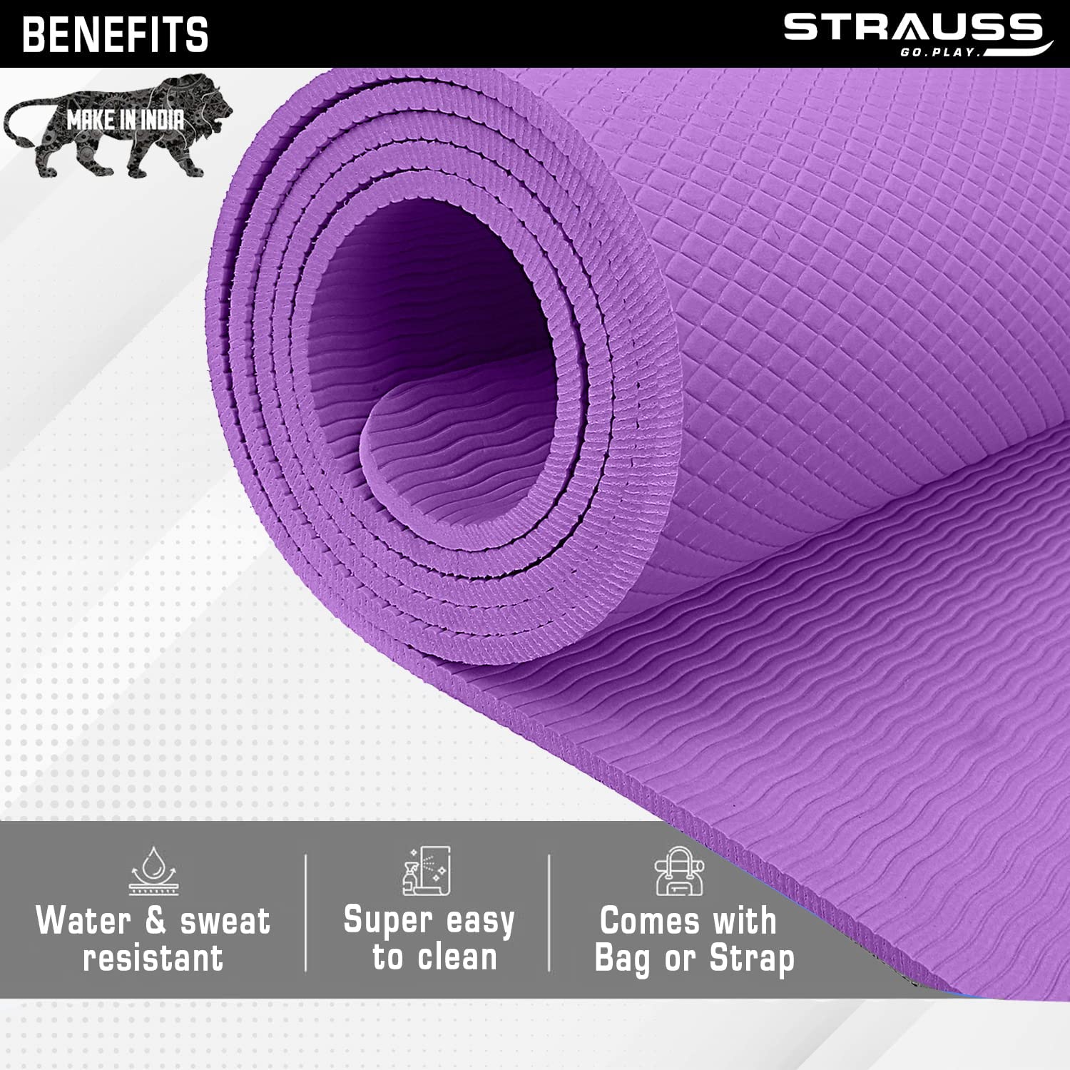 Strauss Anti Skid EVA Yoga Mat with Carry Strap, 6mm, (Purple)