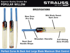 Strauss Cricket Kit, Size- 7 (Popular Willow bat+3 Stumps+Holder+1 Ball+Carry Bag)
