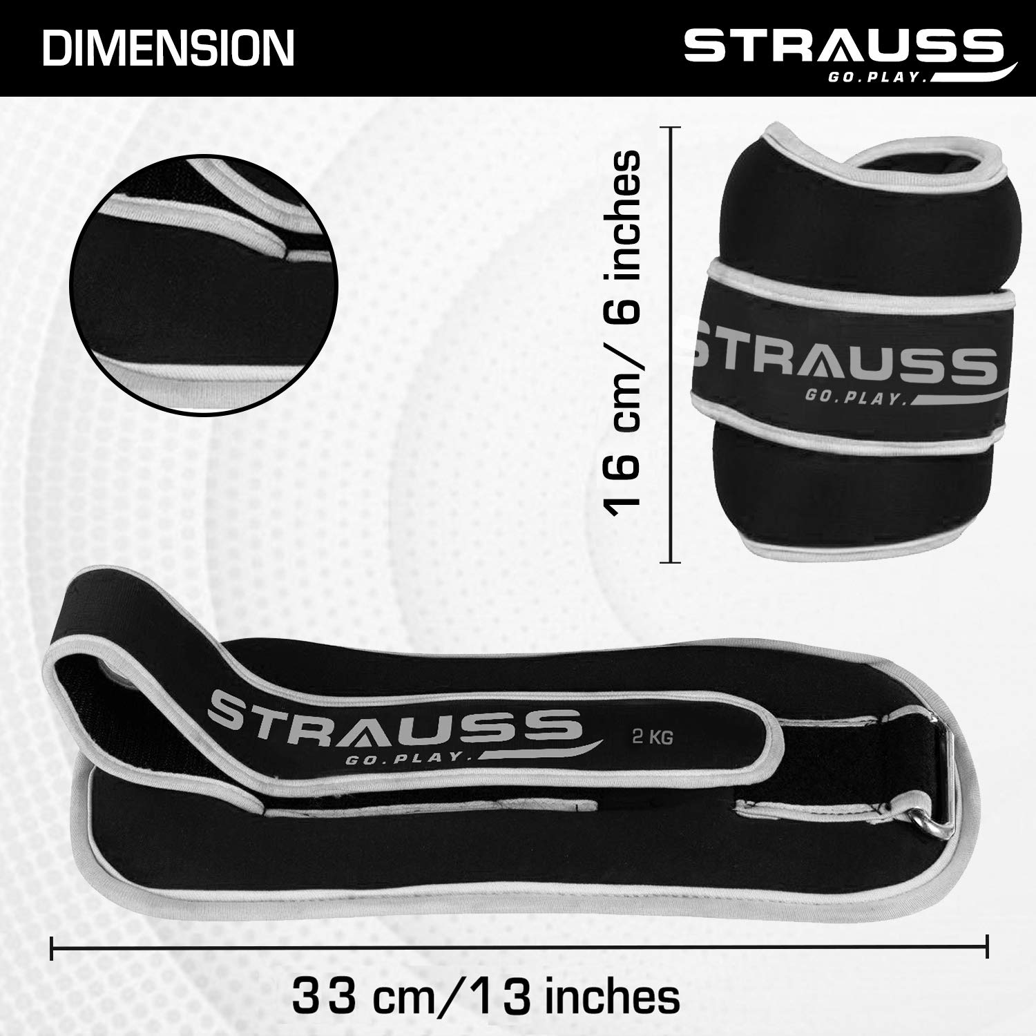 Strauss Round Shape Ankle Weight, 2 Kg (Each), Pair, (Grey)