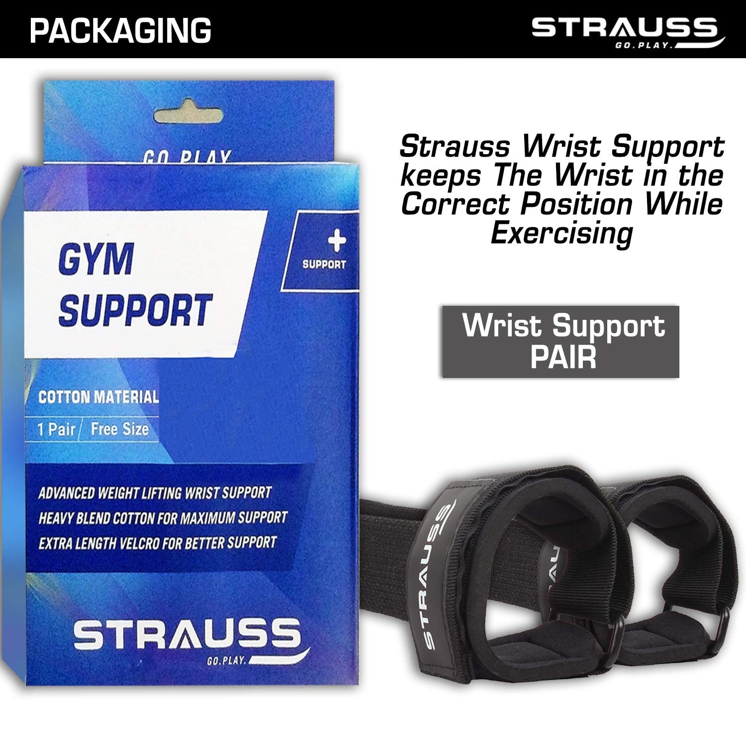 Strauss ST Cotton Gym Support, Pair (Black)