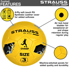 STRAUSS Official Football Size 3 | Professional Match Ball for Indoor & Outdoor Games & Training for Kids & Adults | Granular Texture with High-Performance Grained Surface, (Yellow)