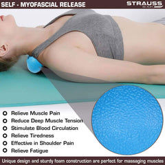 Strauss Yoga Foam Roller, 30cm (Blue) and Dual Yoga Massage Ball, (Blue)