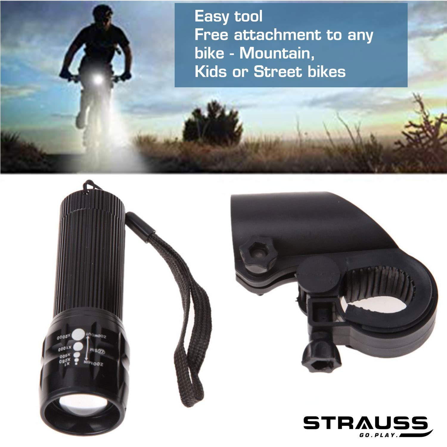 Strauss Bicycle Zoom LED Torch with Mount Holder