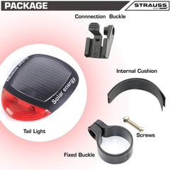 STRAUSS Bicycle Zoom LED Torch with Mount Holder with Solar Tail Light and Bottle Holder