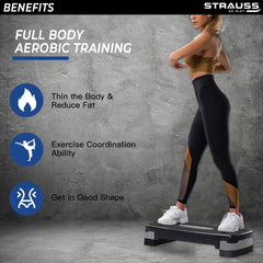 Strauss Aerobic Stepper | Two Height Level Adjustments - 4 inches and 6 inches | Slip-Resistant & Shock Absorbing Platform for Extra-Durability - Supports Upto 200 KG, (Grey)