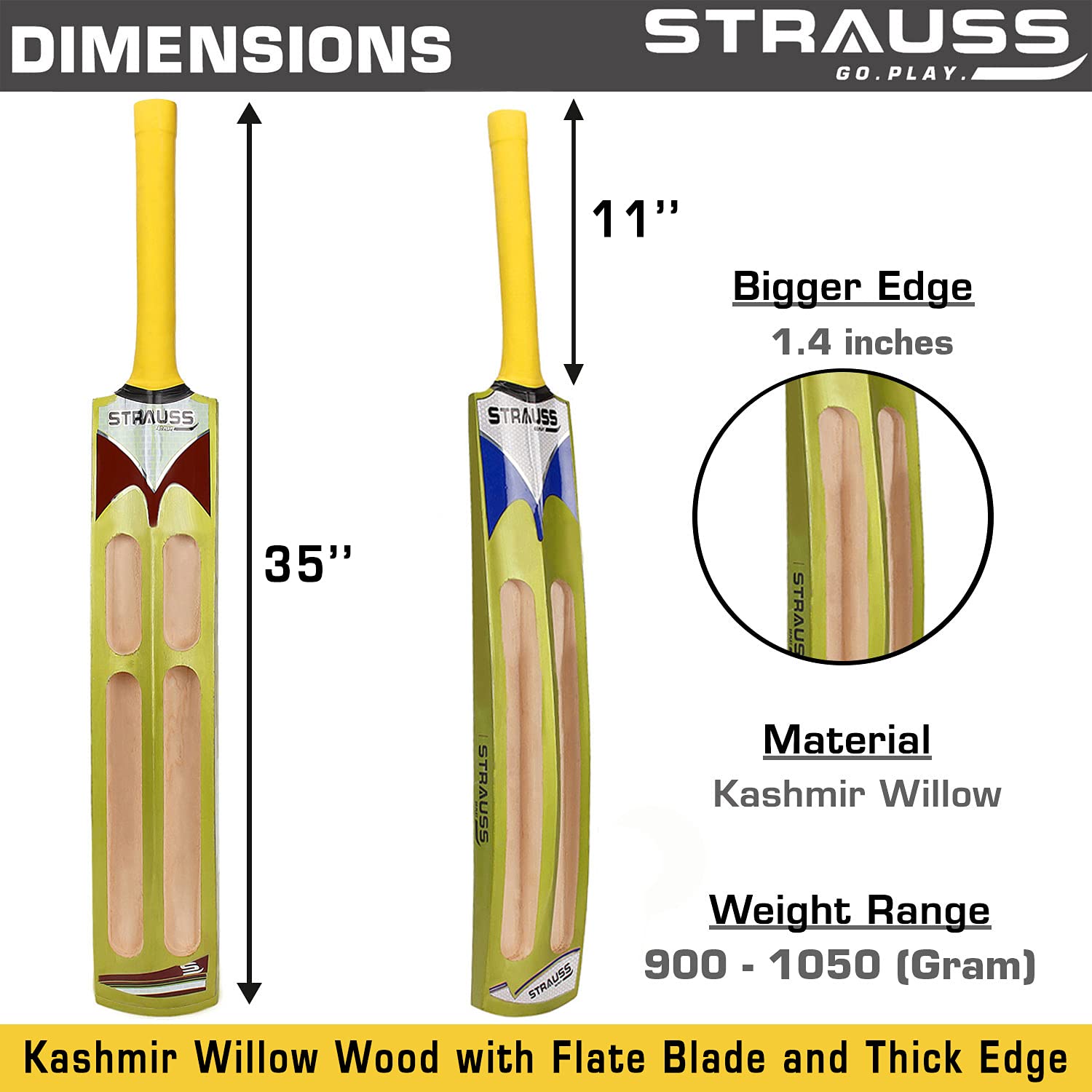 Strauss Blaster Scoop Tennis Cricket Bat, Half Duco, Green, (Wooden Handle)