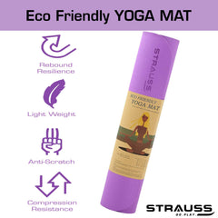 Strauss Lightweight Eco Friendly Yoga Mat 6 mm (Purple), Yoga Block (Purple) Pair and Yoga Belt (Blue)