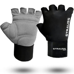 STRAUSS Suede Gym Gloves for Weightlifting, Training, Cycling, Exercise & Gym | Half Finger Design, 8mm Foam Cushioning, Anti-Slip & Breathable Lycra Material, (Grey/Black), (Small)