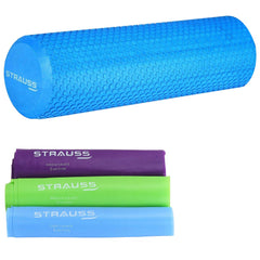 Strauss Yoga Resistance Bands (Pack of 3) and Yoga Foam Roller 45 cm, (Blue)