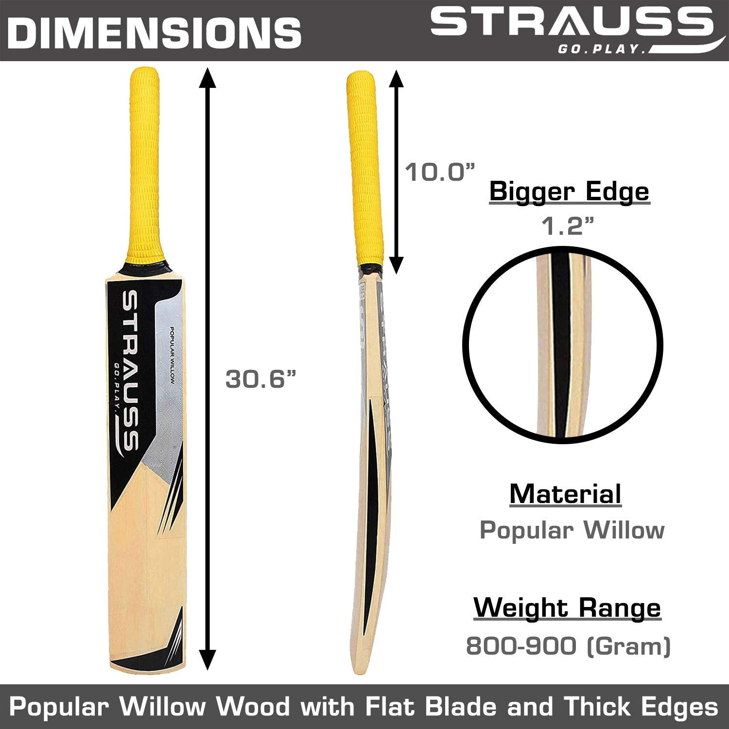Strauss Cricket Bat | Edition: PW-100 | Popular Willow | Size: 5 | Color: Beige | Tennis Cricket Bat | for Boys