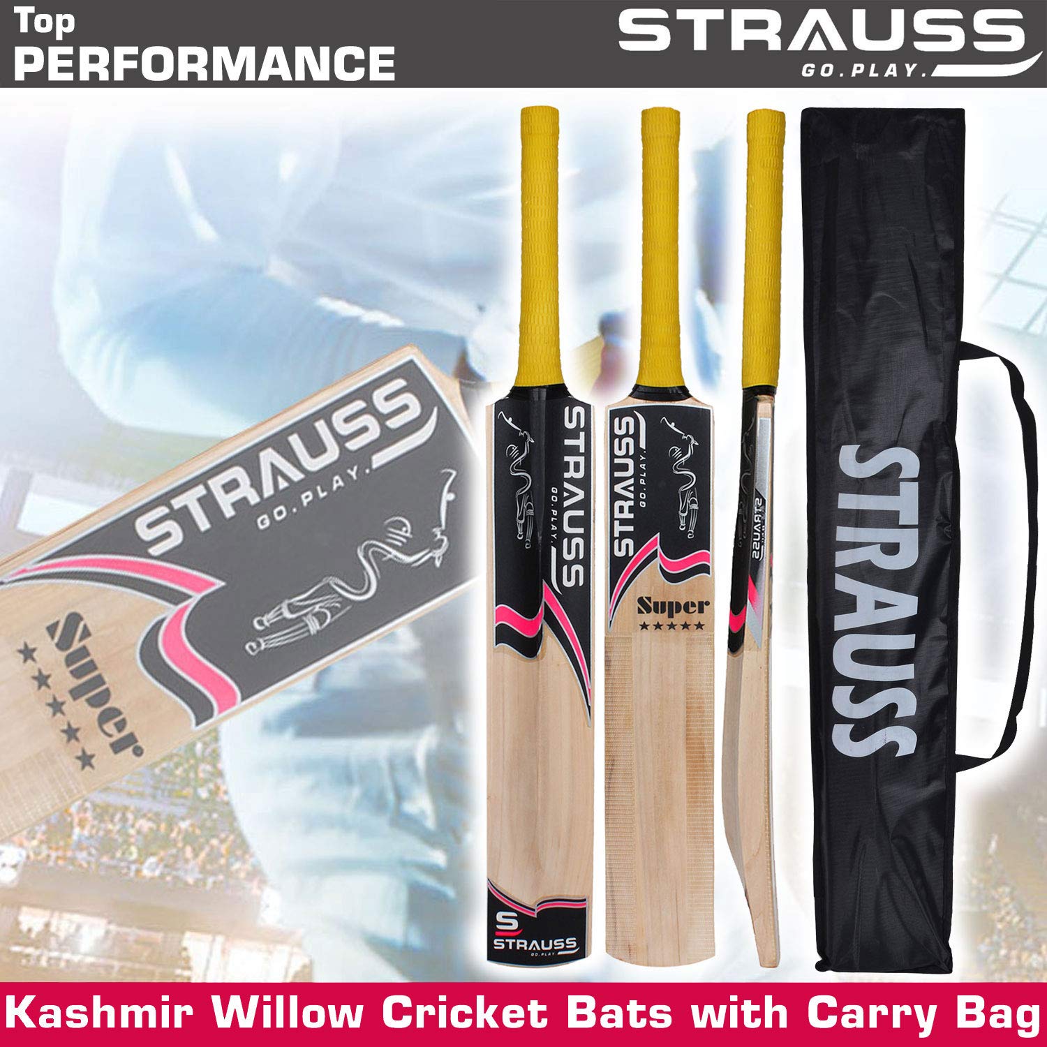 Strauss Cricket Bat | Edition: Stroke | Kashmir Willow | Size: 5 | Tennis & Synthetic Ball Cricket Bat | Tennis Cricket Bat