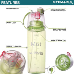 STRAUSS Water Mist Spray Bottle, 600 ml (Green)