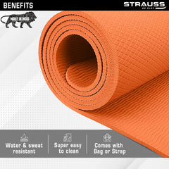 Strauss Anti Skid EVA Yoga Mat with Carry Strap, 6mm, (Orange)