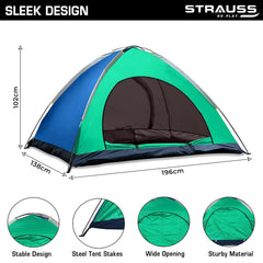 STRAUSS Portable Camping Tent | 5-10 Minutes Easy Setup | Waterproof and Windproof Tent for Camping | Superior Air Ventilation| Ideal for 6 Persons,(Multicolor)