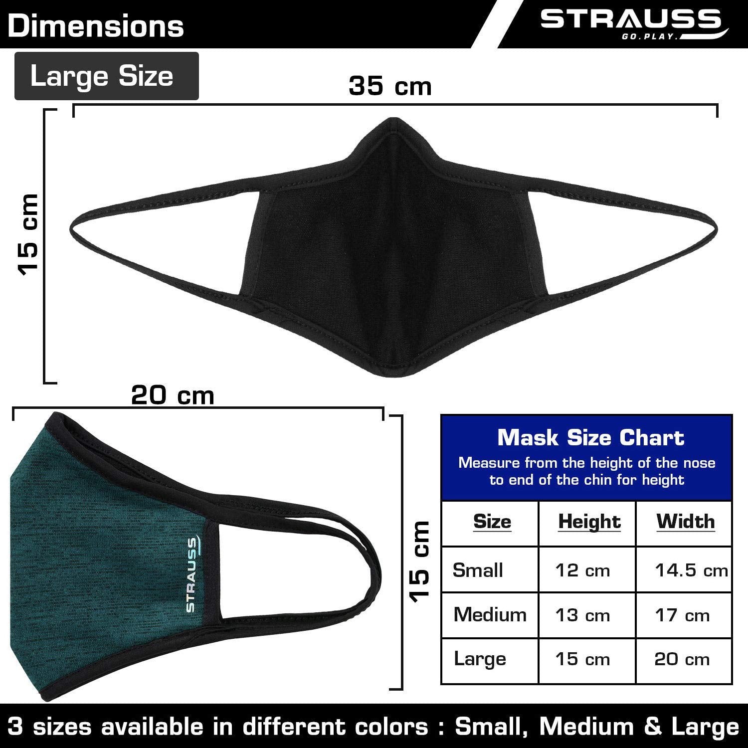 STRAUSS Unisex Anti-Bacterial Protection Mask, Black Vent, Medium, (Black)