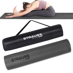 Strauss Anti Skid TPE Yoga Mat with Carry Bag, 8mm, (Black)