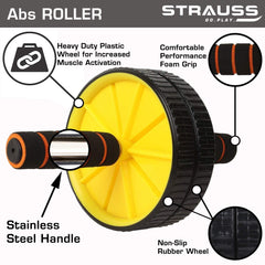 Strauss Adjustable Hand Grip Strengthener, (Black/Orange) With Double Exercise Wheel And Skipping Rope