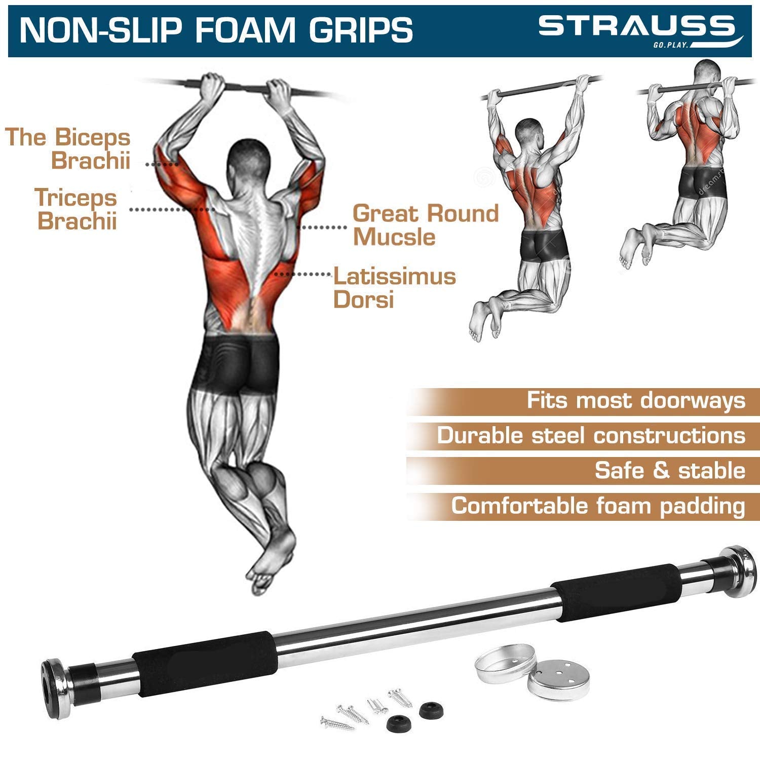Stamina Pull Up Bar With Grips Multy Grip Chin Up Bar With Lats