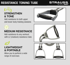 STRAUSS Natural Rubber Double Toning Tube or Resistance Band Toning Tube for Exercise & Stretching | Suitable for Full Body Workout (Grey)