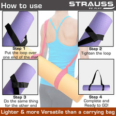 Strauss Yoga Mat, 6 MM, Blue and Yoga Mat Strap, (Purple)