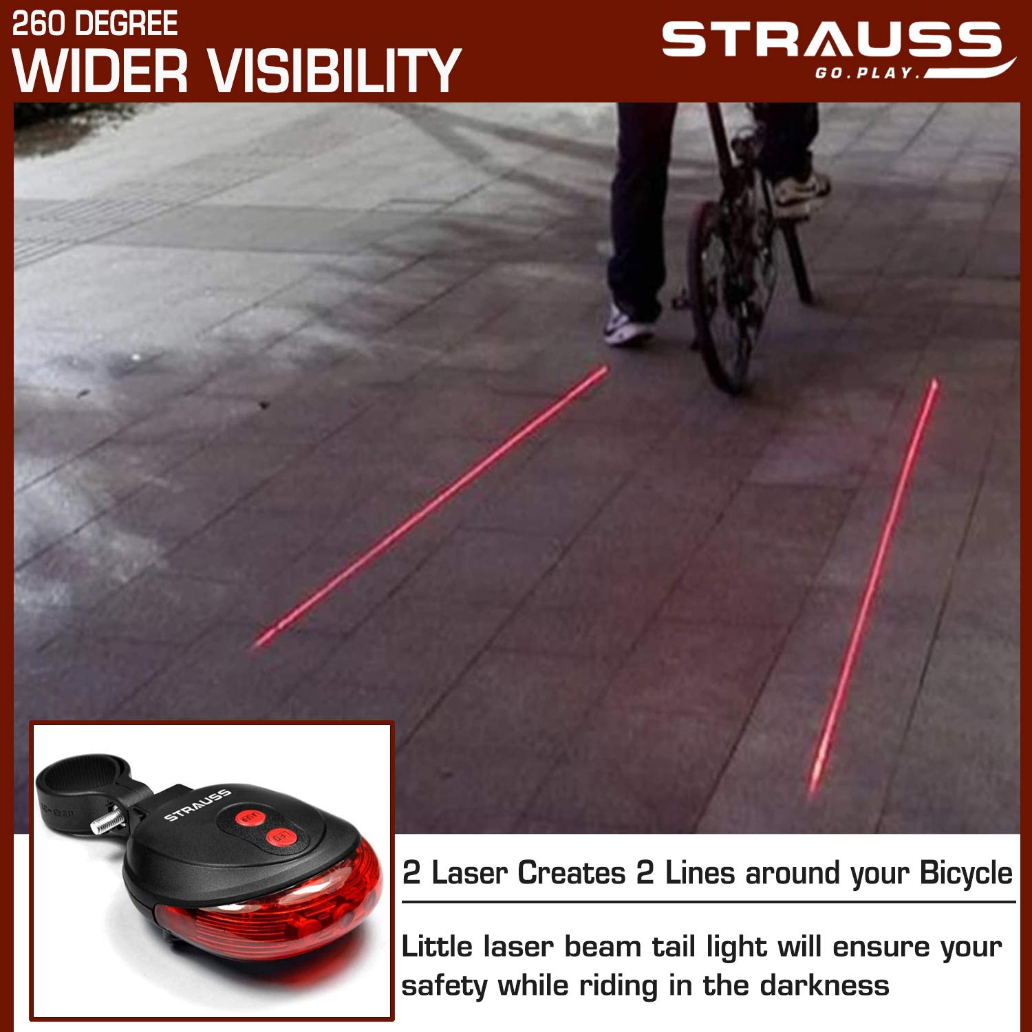 Strauss Bicycle Flash Tail Light with Laser, (Black)