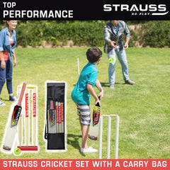 Strauss Cricket Kit, Size- 5 (Popular Willow bat+3 Stumps+Holder+1 Ball+Carry Bag)