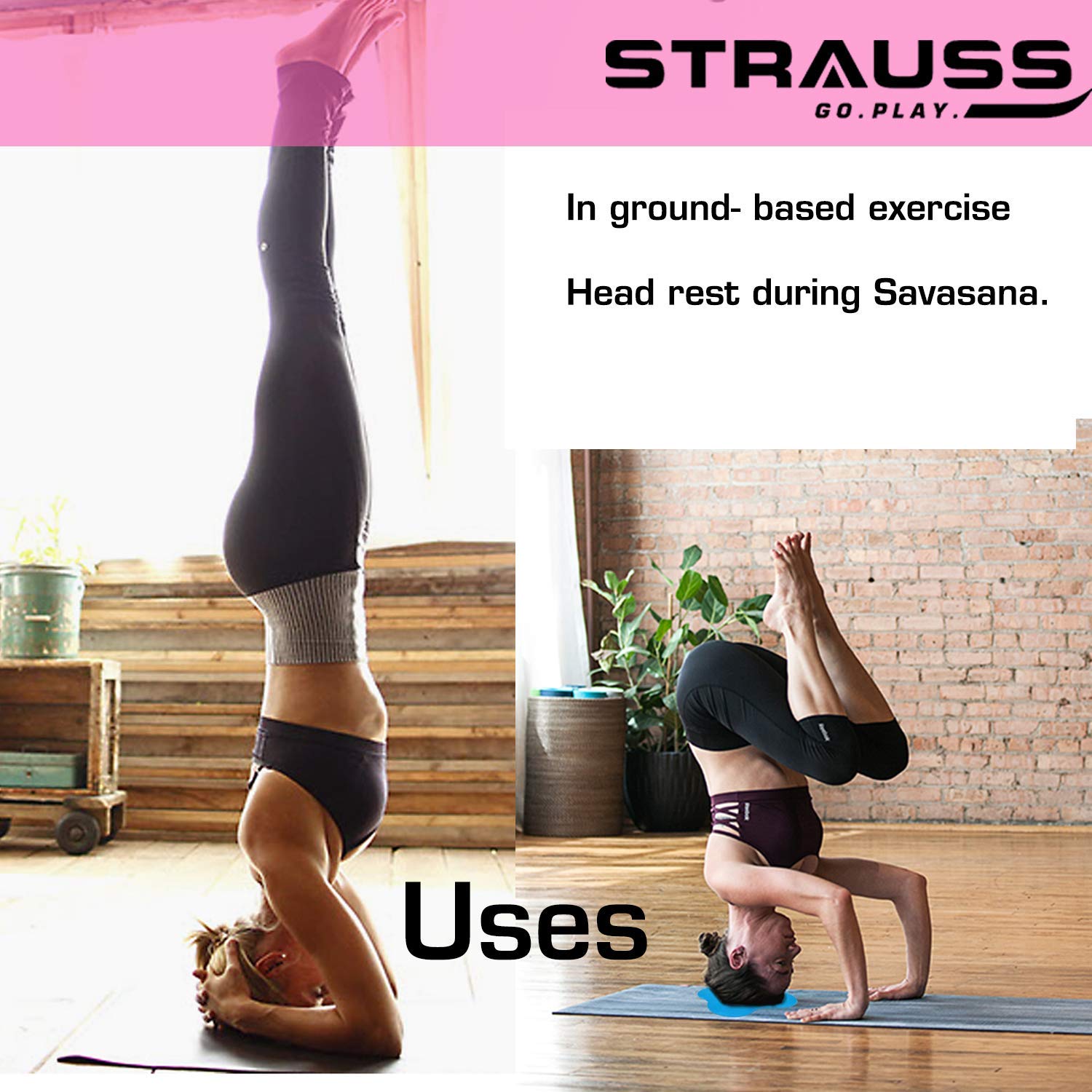 Strauss TPE Eco-Friendly Yoga Mat, 6mm (Purple) and Yoga Knee Pad Cushions, (Pink)