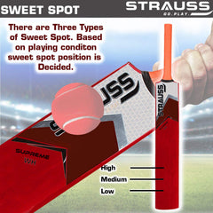 Strauss Supreme Scoop Tennis Cricket Bat,Full Duco,Red, (Wooden Handle)