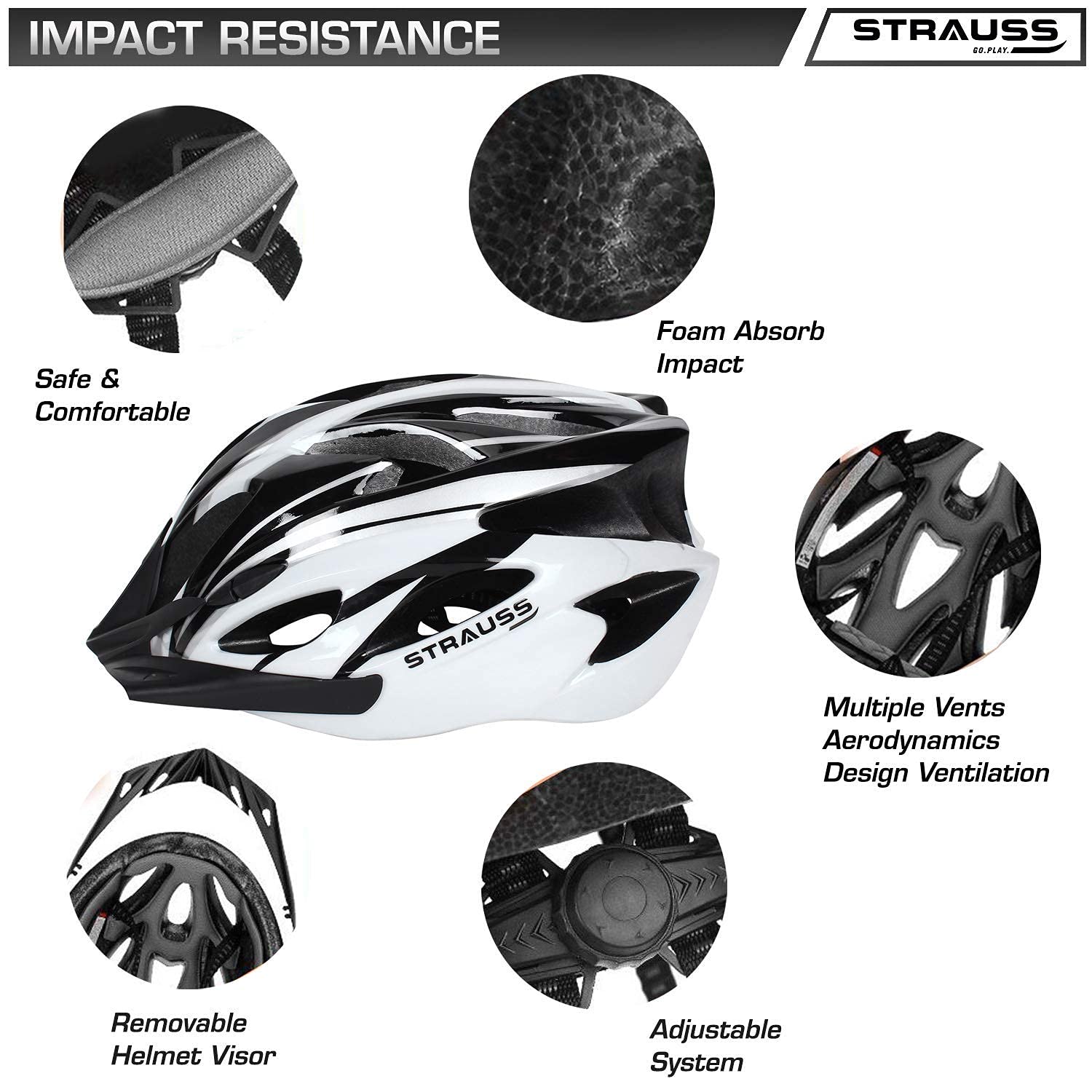Strauss Cycling Helmet (Black/White)