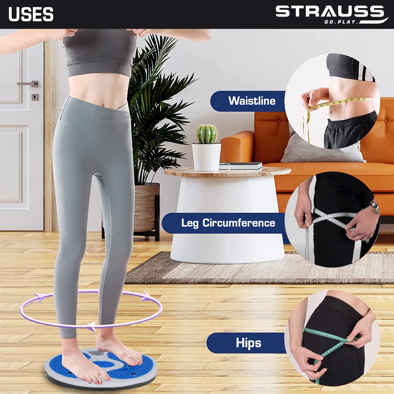Strauss Tummy Twister | Tummy Trimmer, Abs Roller & Tummy Shaper for Women & Men | Fat Burner Slimming Machine with Non-Slip Surface | Ideal Exercise Equipment For Home,(Blue)