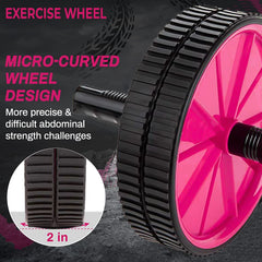 Strauss Double Wheel Ab & Exercise Roller | Anti-Skid Wheel Base, Non-Slip PVC Handles | Ideal for Home, Gym workout for Abs, Tummy, (Pink)