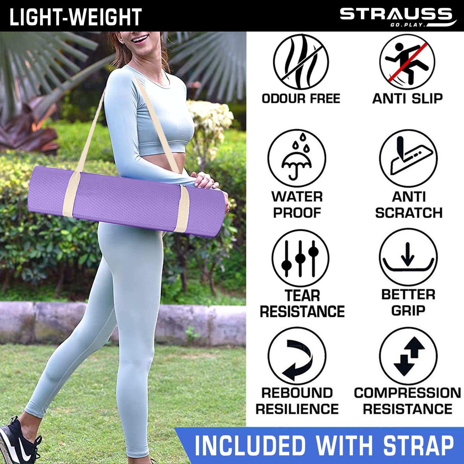 Strauss Extra Thick Yoga Mat with Carrying Strap, 13 mm (ST-2213
