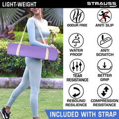 Strauss Anti Skid EVA Yoga Mat with Carry Strap, 4mm, (Purple)
