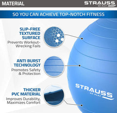 STRAUSS Anti Burst Gym Ball|Exercise Ball|Yoga Ball|Workout Ball, 75Cm (Blue), Pack of 2