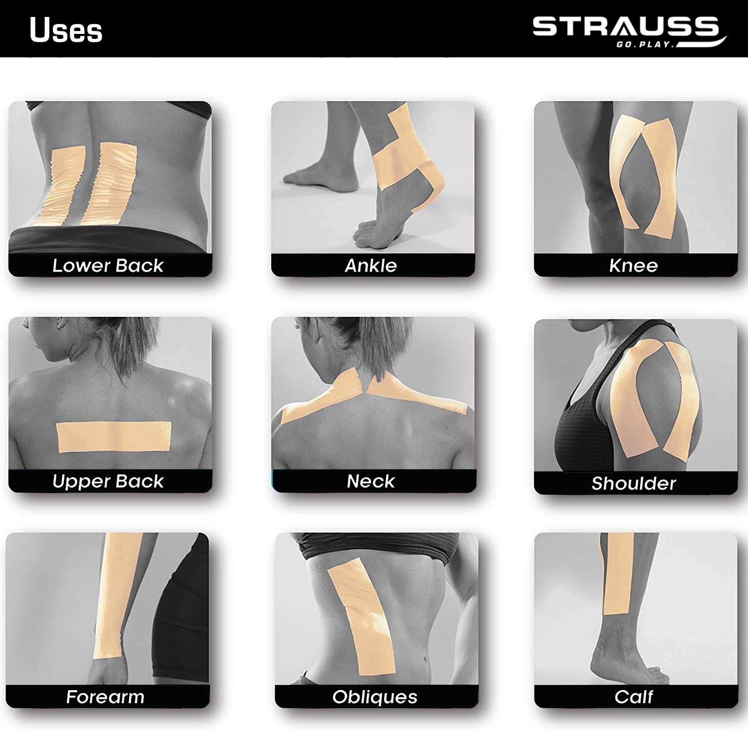 Strauss Kinesiology Sports Tape Knee, Calf & Thigh Support (Beige)