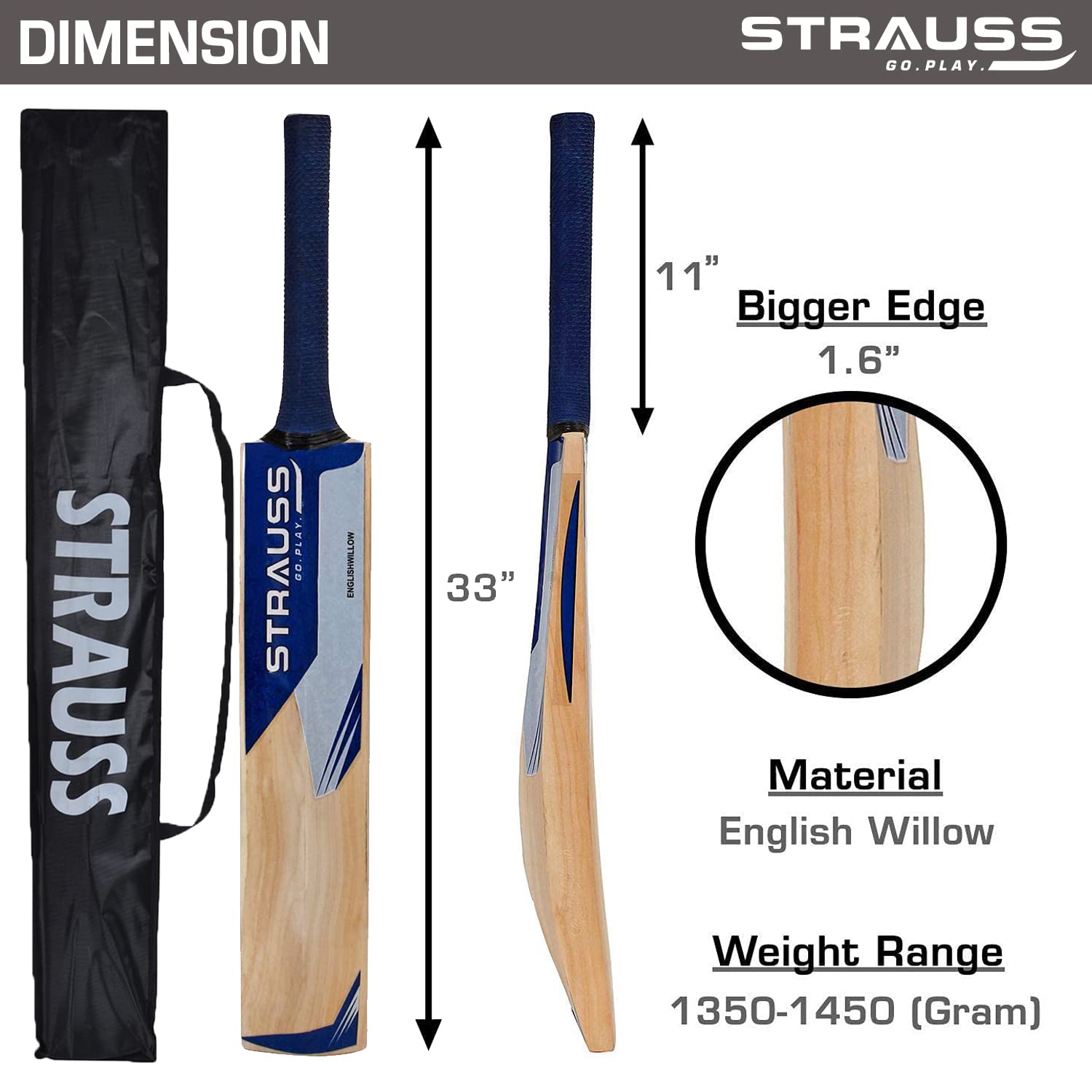 Strauss Stroke Premium English Willow Cricket Bat, (Size-6)