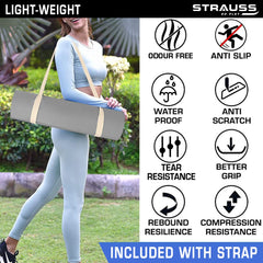 Strauss Anti Skid EVA Yoga Mat with Carry Strap, 4mm, (Grey)