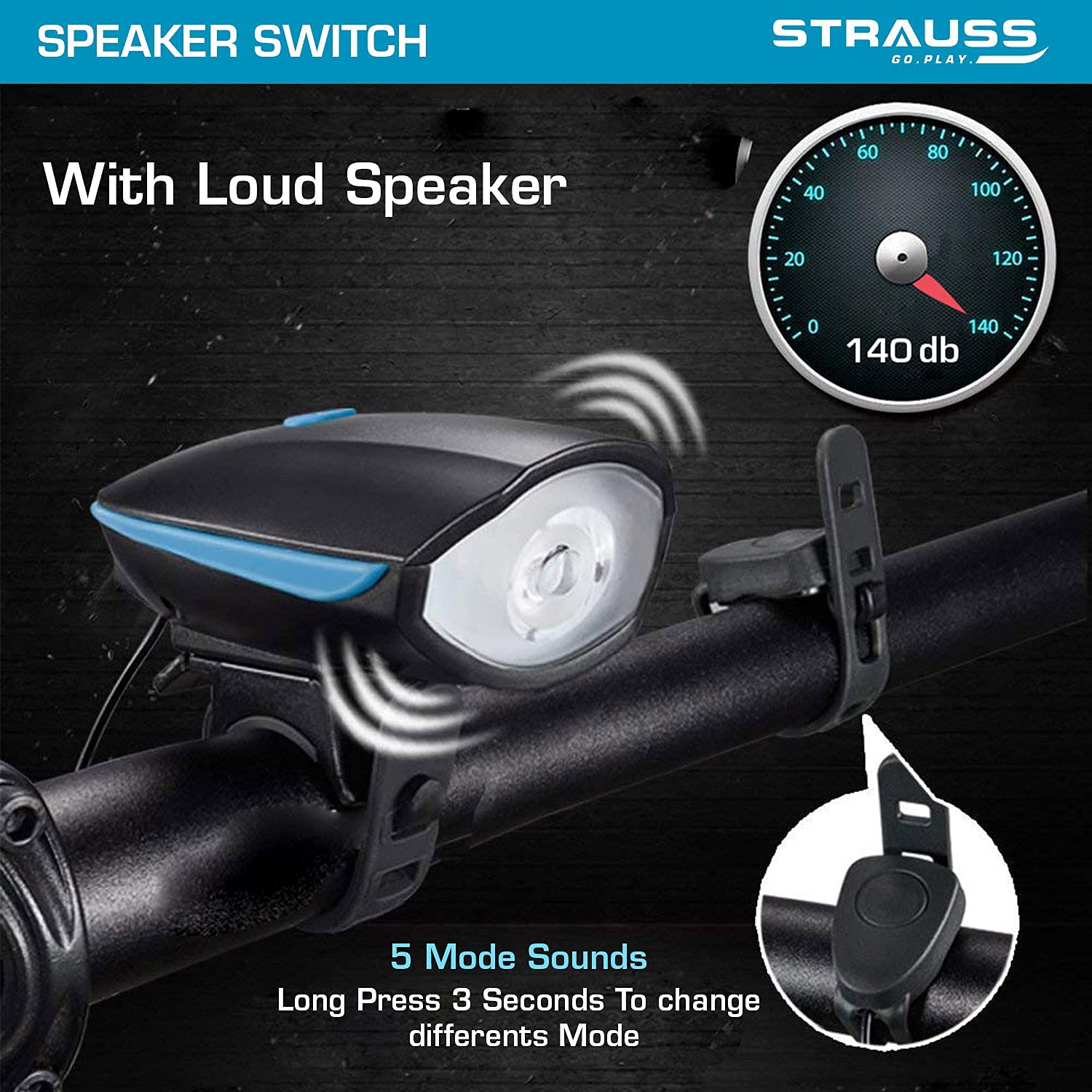 Strauss Rechargeable Bike Horn and Light, (Blue)