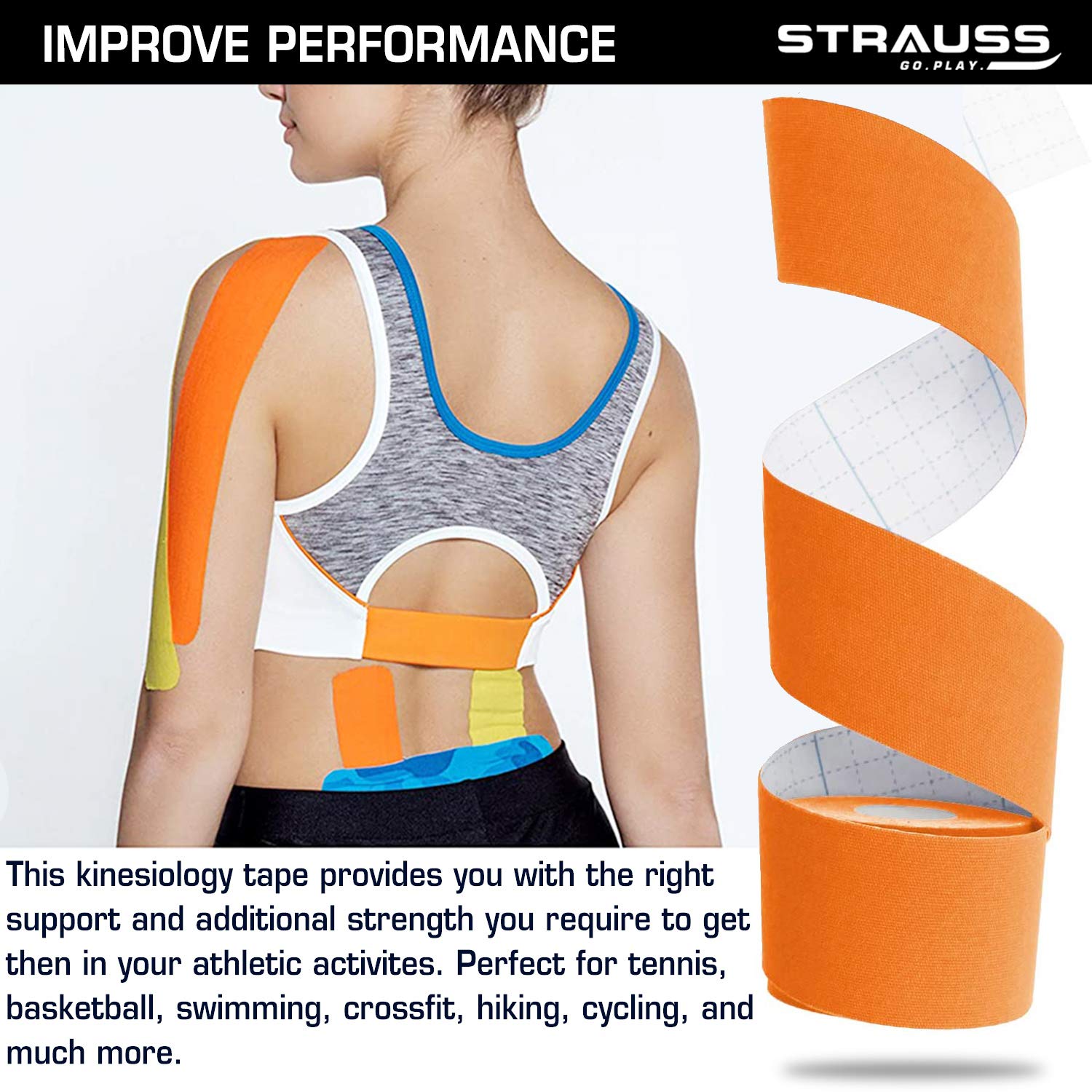 Strauss Kinesiology Sports Tape Knee, Calf & Thigh Support (Orange)