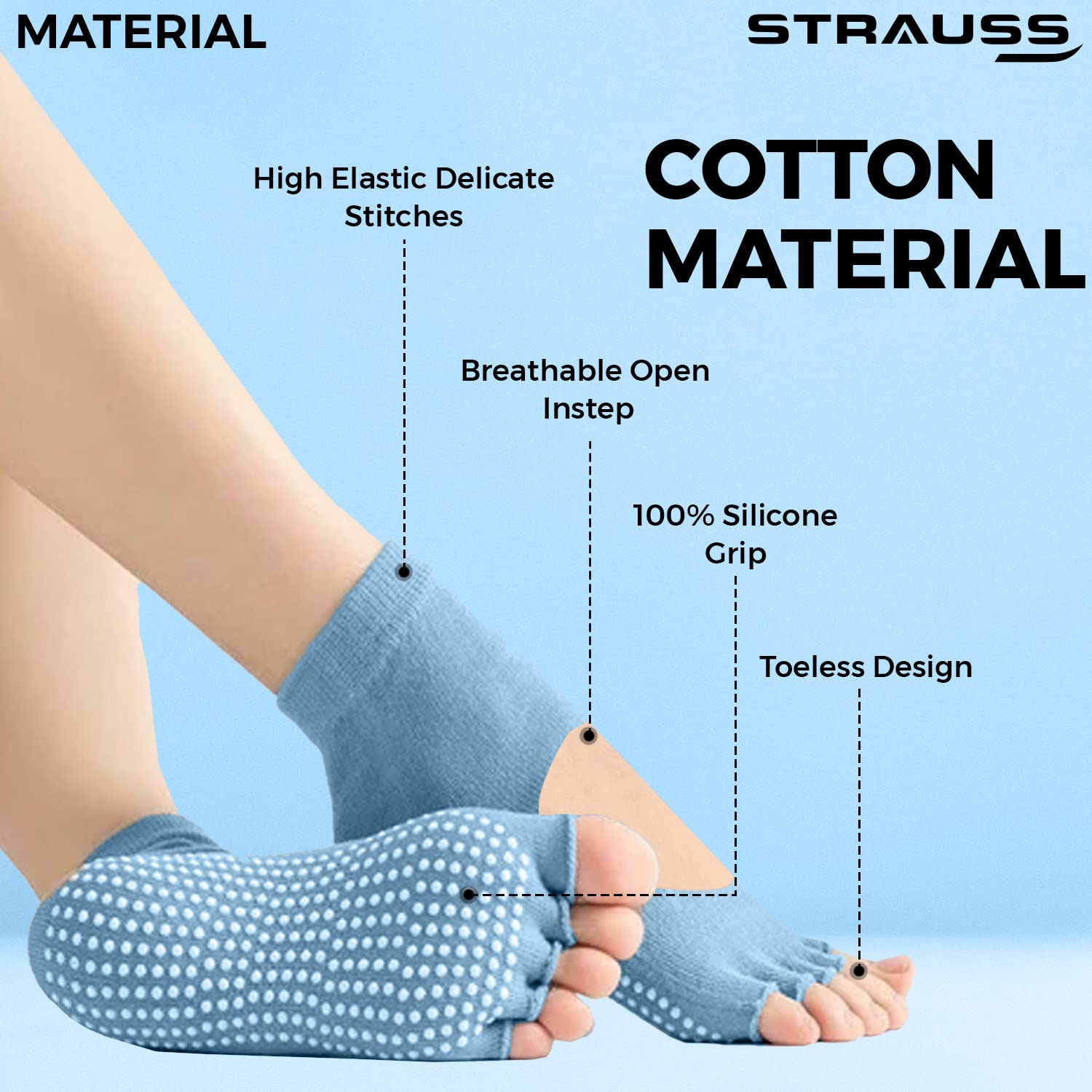 Strauss Yoga Socks, (Sky Blue)
