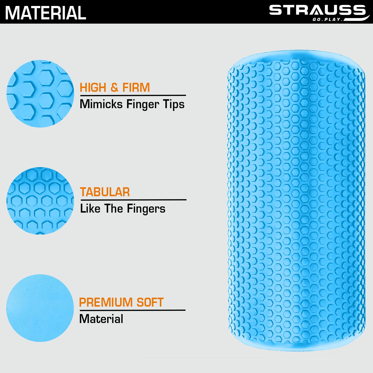 Available in Blue & Black Strauss High Density Foam Roller, 30cm
