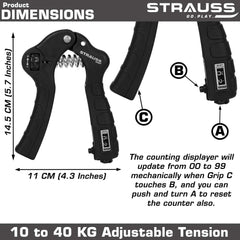 Strauss Adjustable Hand Grip Strengthener with Counter, (Black)