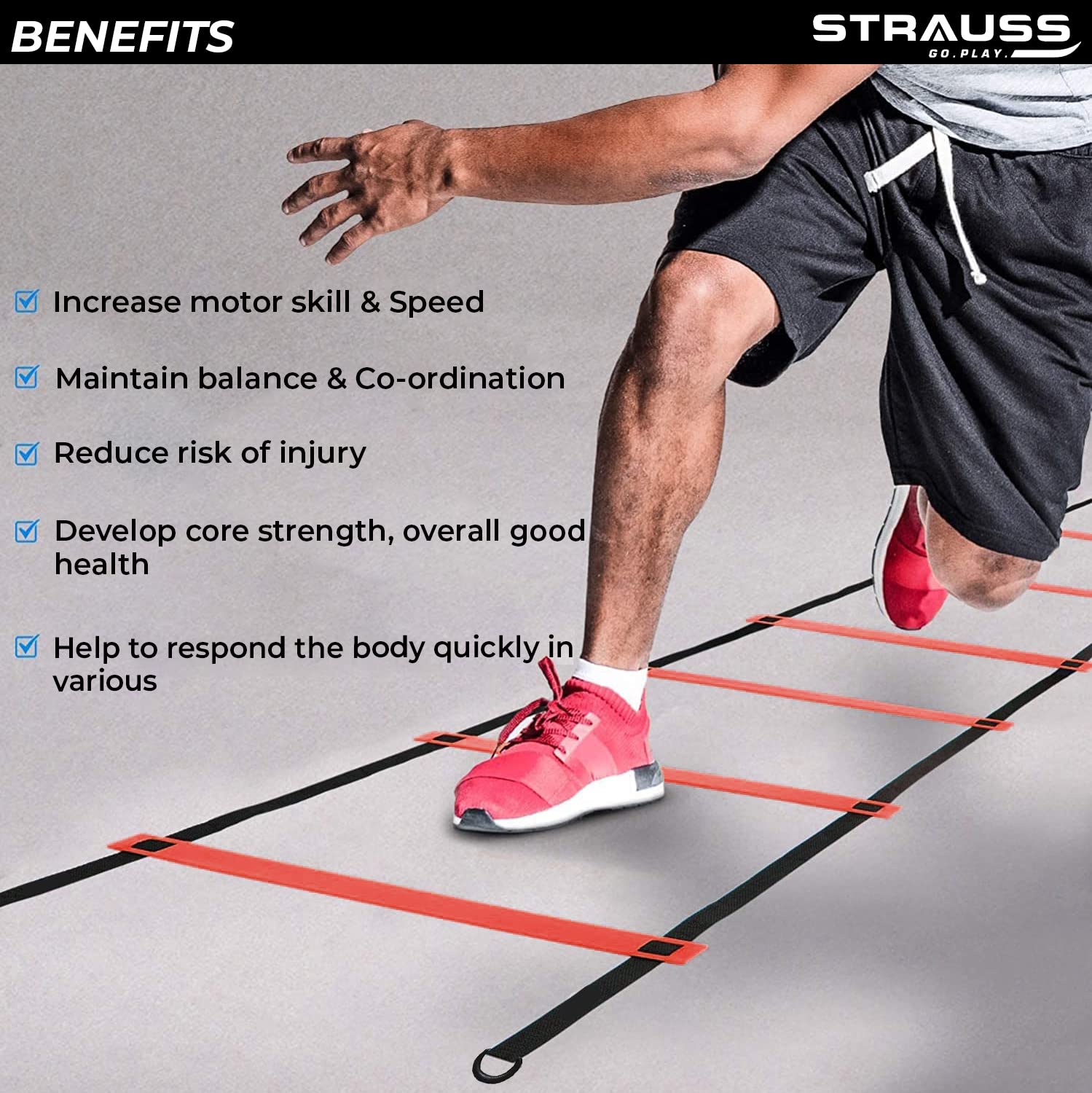Strauss Adjustable Exercise Agility Ladder, 8m, (Red)