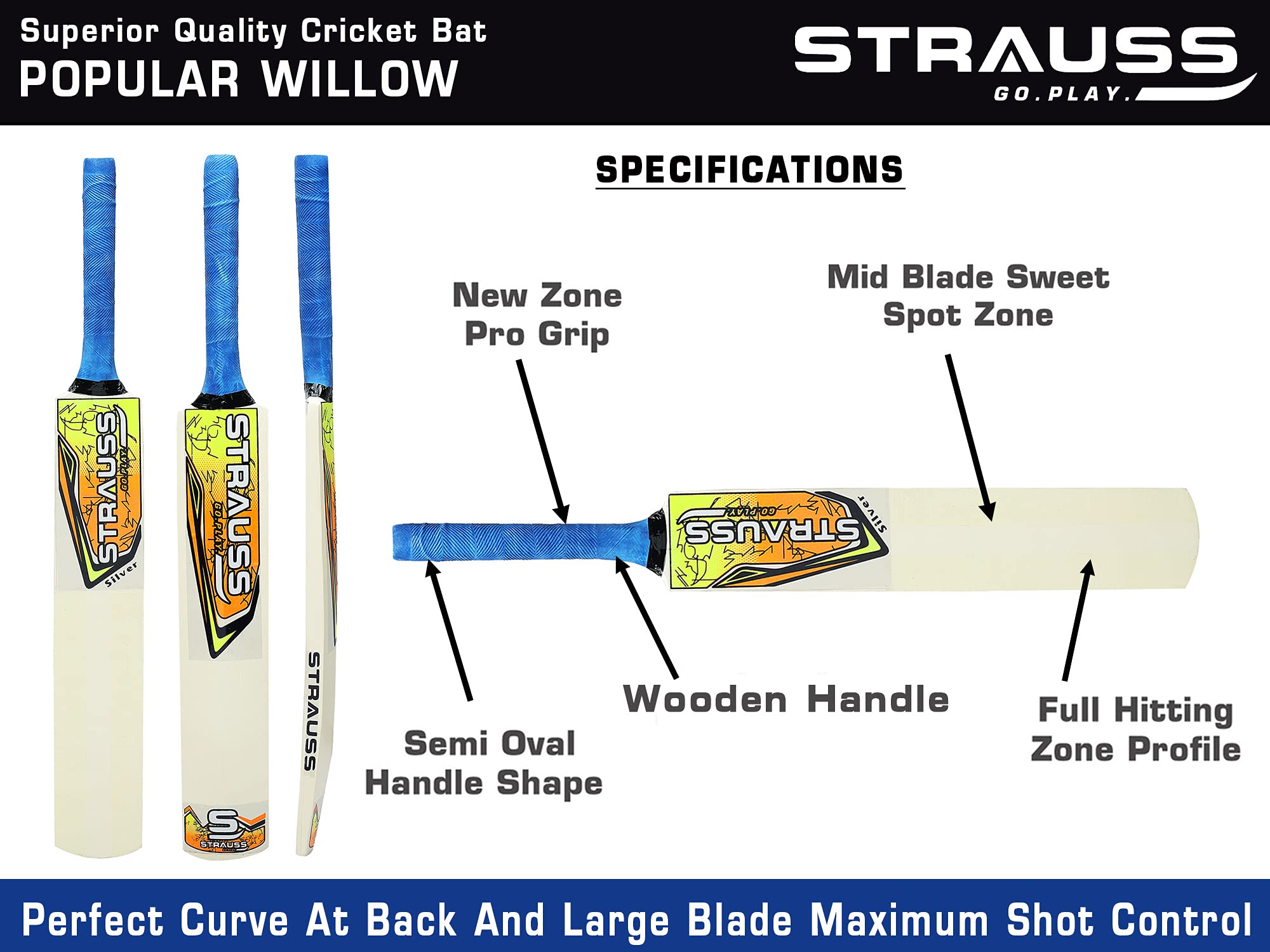Strauss Cricket Kit, Size- 4 (Popular Willow bat+3 Stumps+Holder+1 Ball+Carry Bag)