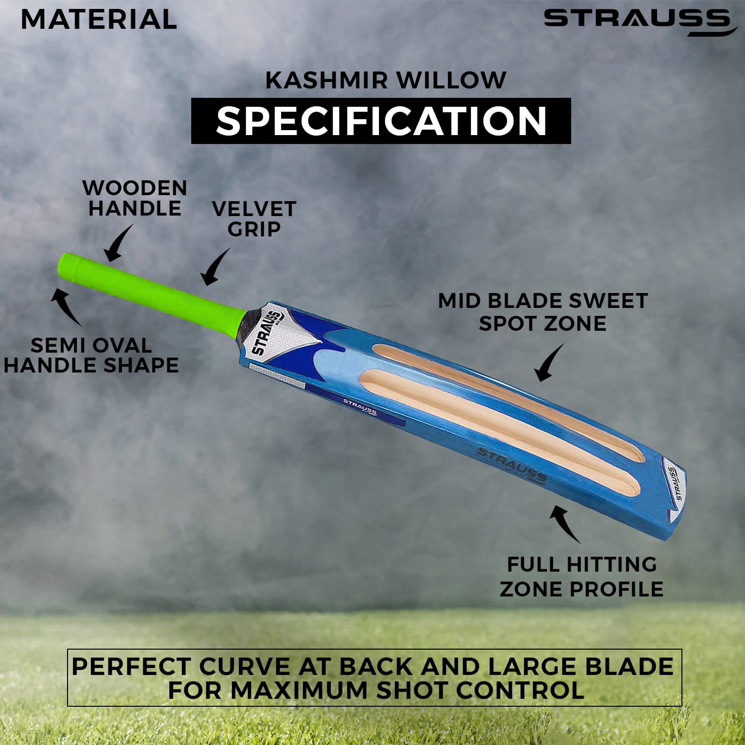 Strauss Scoop Tennis Cricket Bat | Edition: Knockout | Full Size | Kashmir Willow | Color: Blue | Lightweight | Tennis Ball Cricket Bat