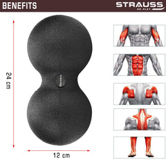 Strauss Yoga & Lacrosse Massage Dual Lightweight Peanut Shaped Ball | Ideal for Physiotherapy, Deep Tissue Massage, Trigger Point Therapy, Muscle Knots | High-Density Roller & Acupressure Ball for Myofascial Release & Pain Relief, (Black)